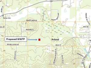 Mill Bayou AR & associated wetlands topo map excerpt